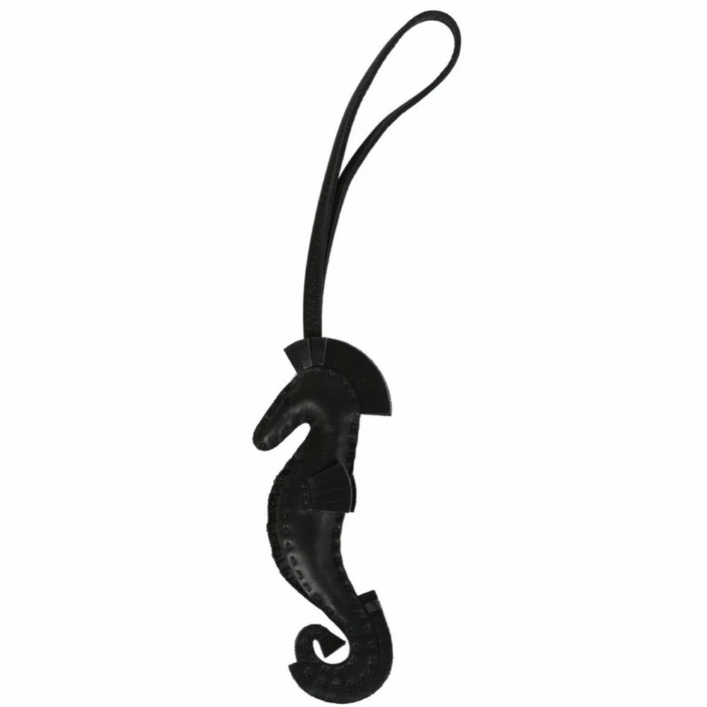 Auth Hermes Black Seahorse Leather Charm